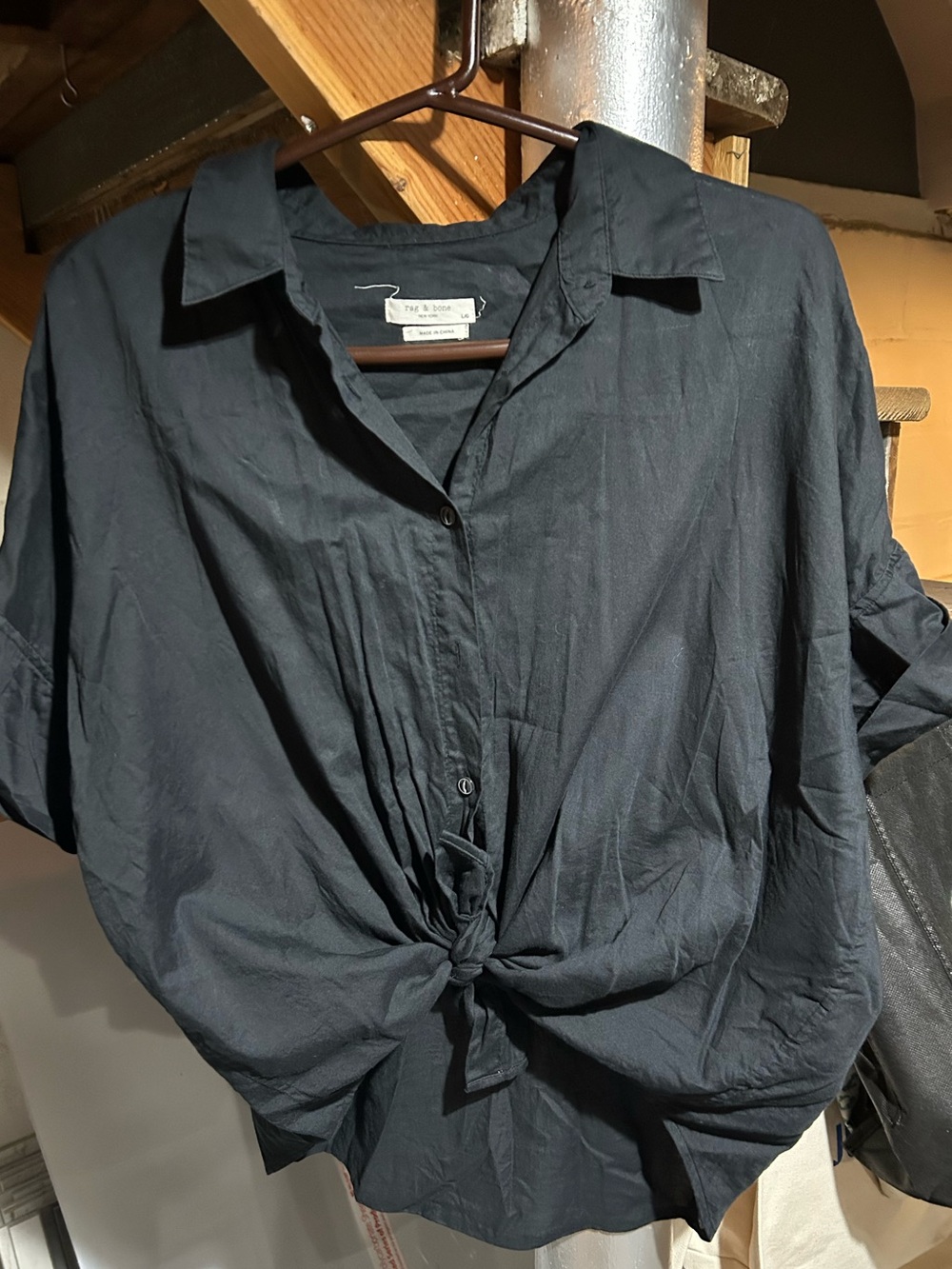 Rag & Bone women’s Large black short-sleeve top with tie front